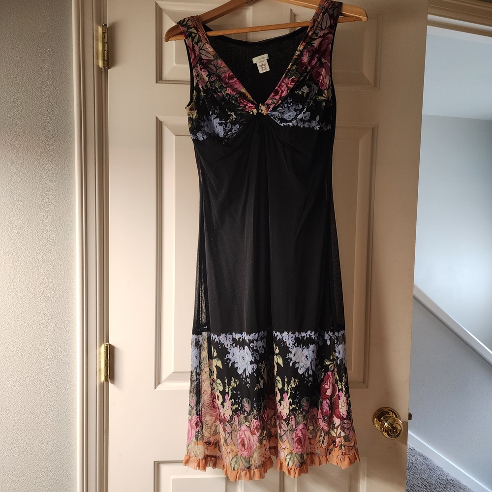 Vintage Anthropologie Odille Black Sheer Floral Dress